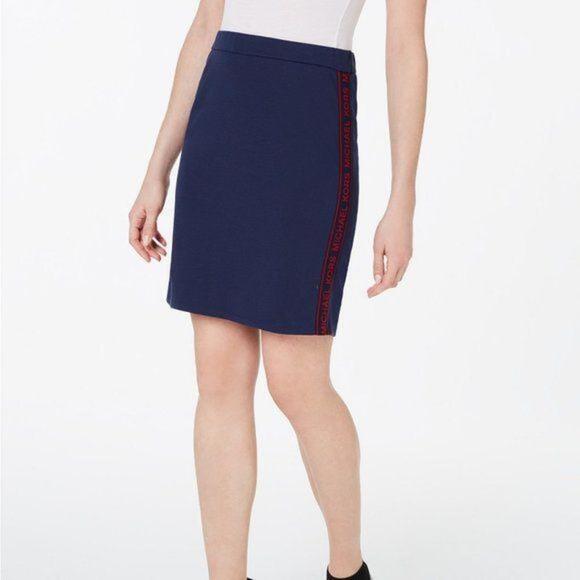 MICHAEL Michael Kors Logo-Tape Skirt True Navy Scarlet S - Picture 1 of 6
